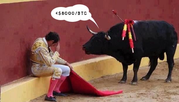 Быкам не хватило сил удержать уровень выше $8000 за BTC